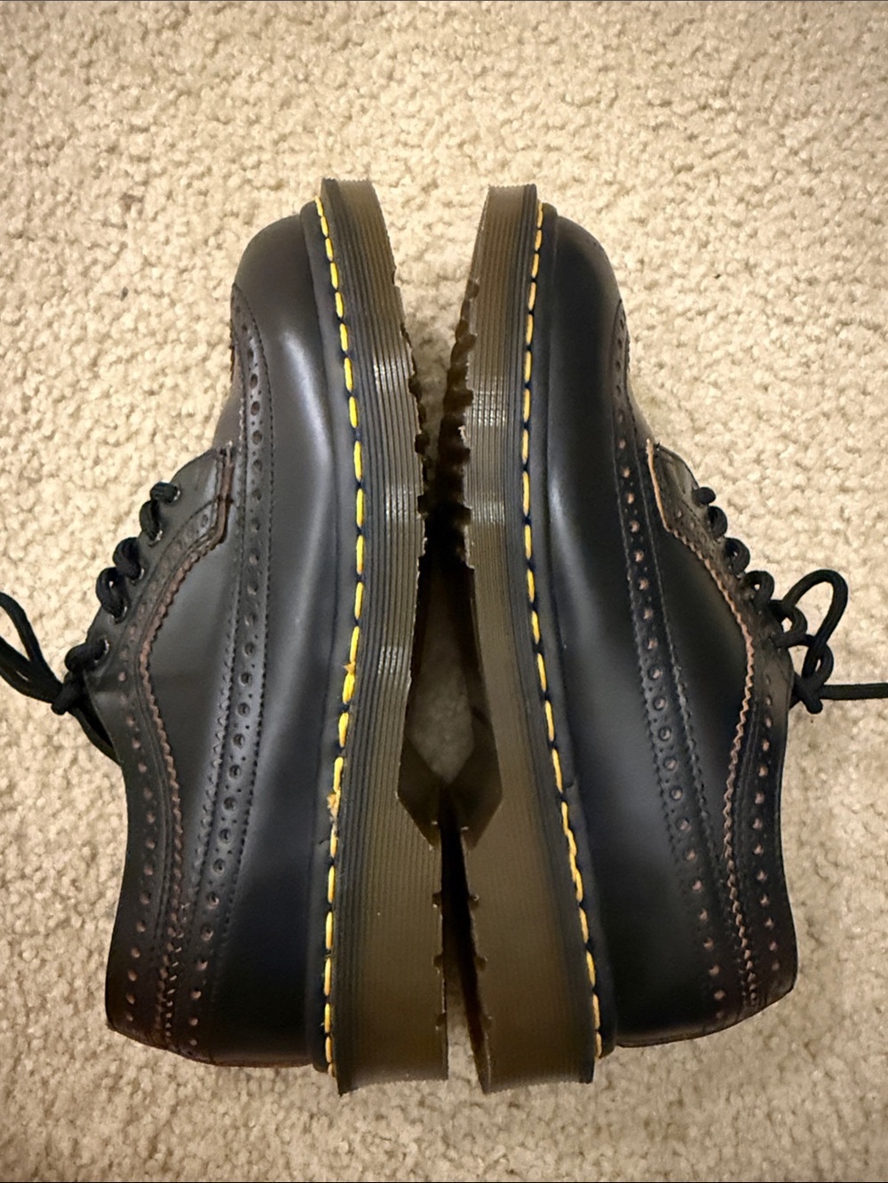 Dr. Martens Black Wingtip Brogue Oxfords with Yellow Stitching - Picture 6 of 8
